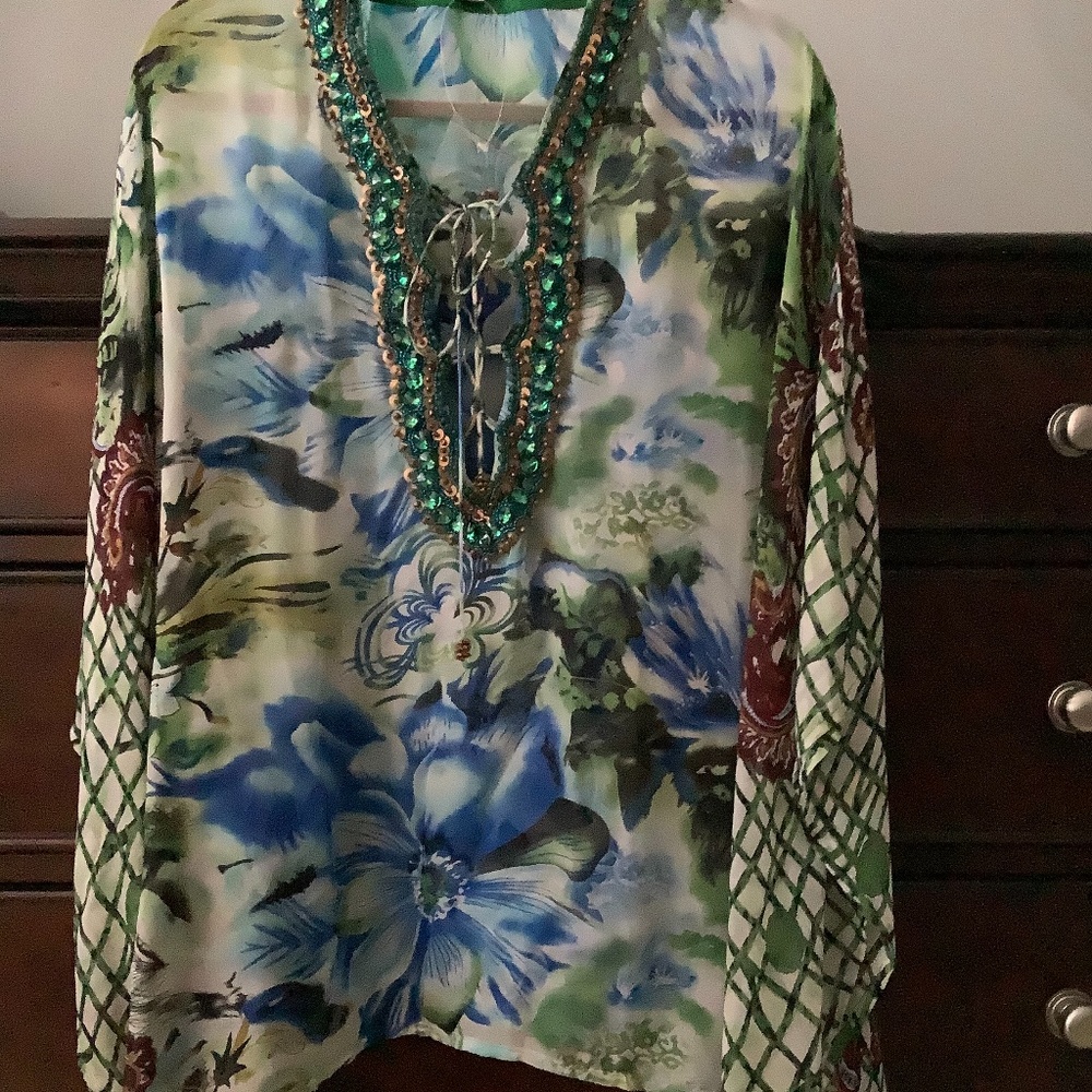 Boston Proper Tropical Sheer Blouse or cover up